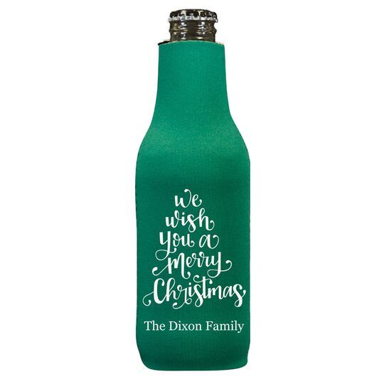 Hand Lettered We Wish You A Merry Christmas Bottle Koozie